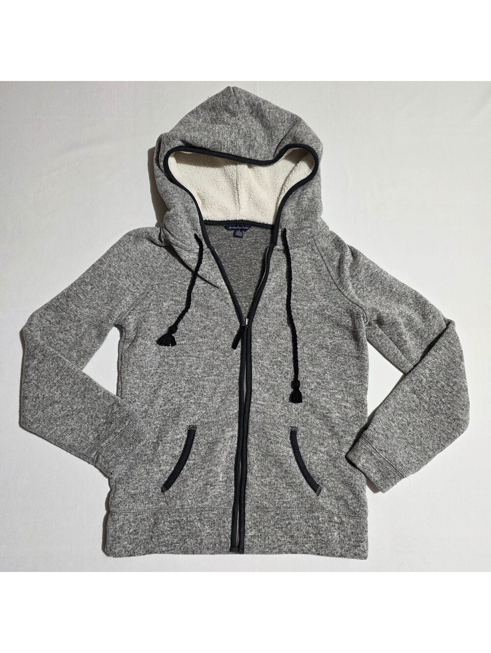 American Eagle Gray Sherpa Lined Hoodie Zip Up Sweatshirt Small